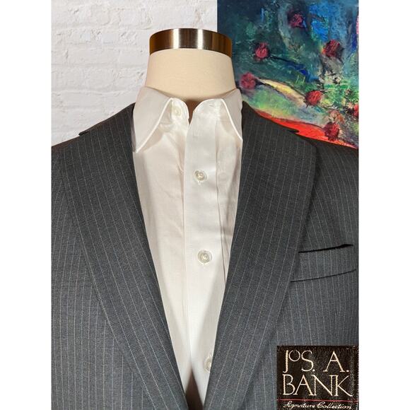 Jos A Bank Signature 41R 34x30 Gray with Ice Blue Dashed Stripe Suit Set - Picture 4 of 16